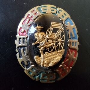 Vintage Jewelry Set: Brooch/Screw Back Earrings Rickshaw (Asian)